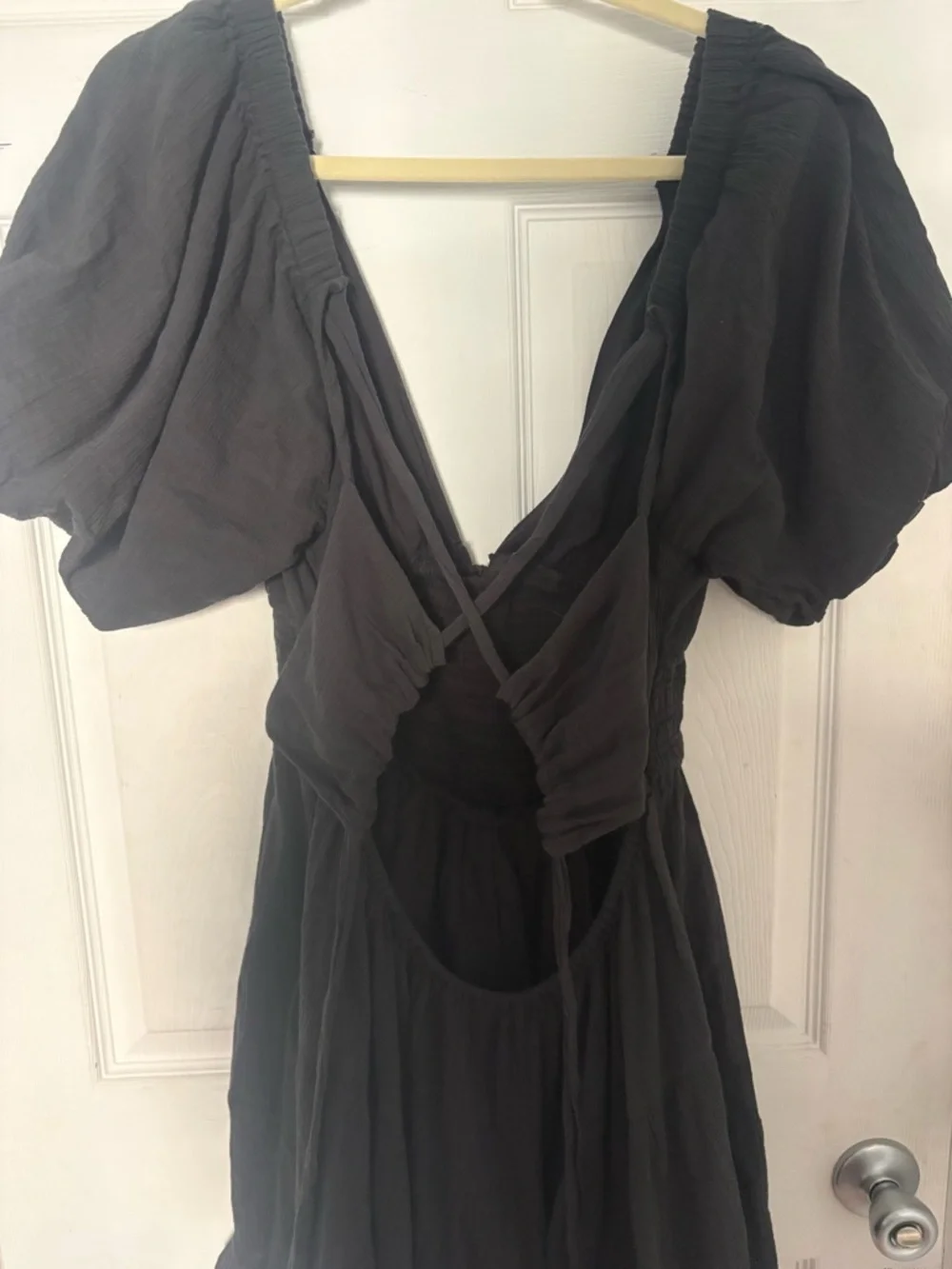 Free People Black Tie-Front Smocked Mini Dress